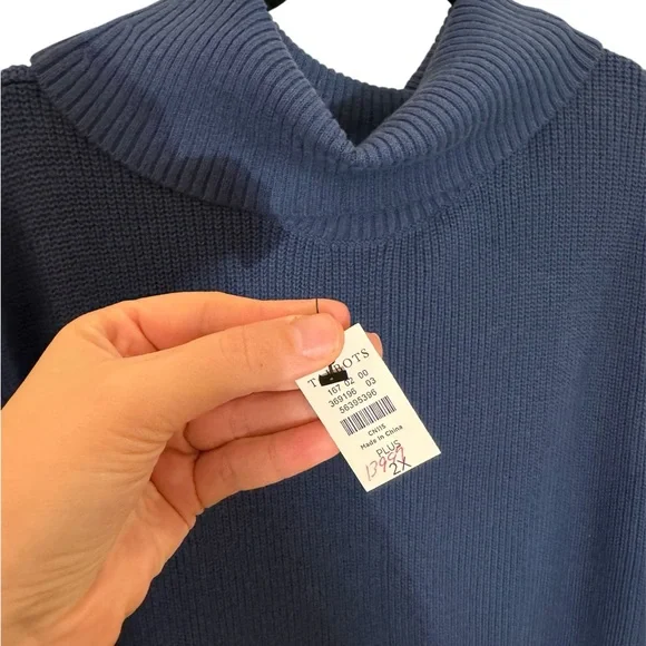 Soft Blue Poncho Sweater with Cowl Neck and Fringe - Picture 5 of 8